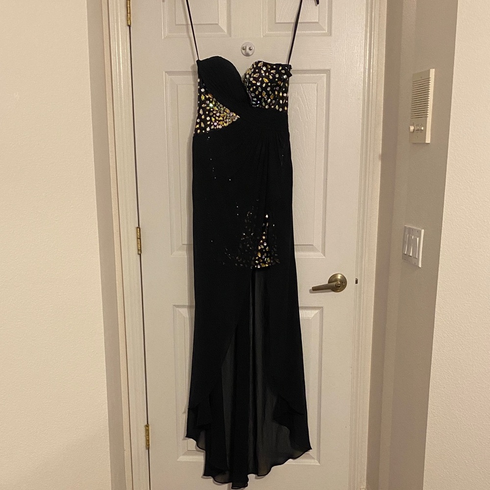 Terani Couture Black and Gold High Low Dress